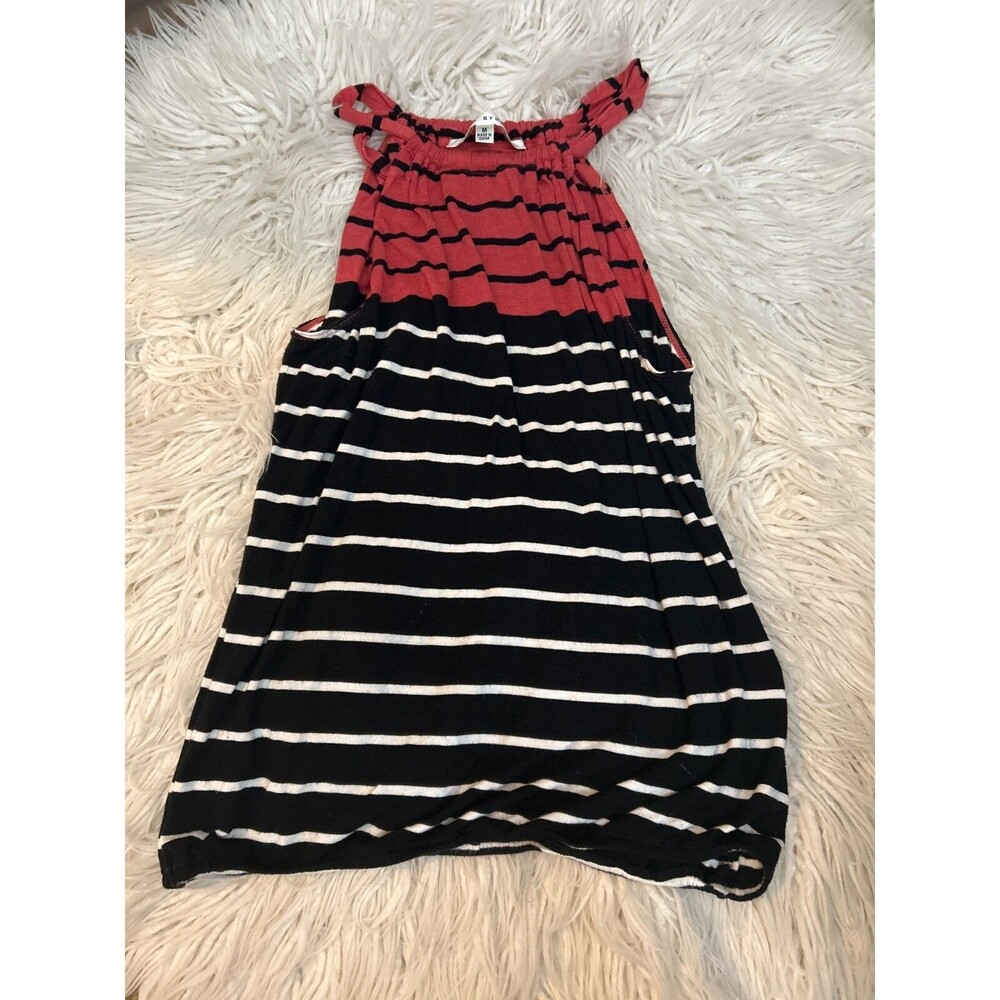 Med Max Studio striped tank elastic bottom red white black